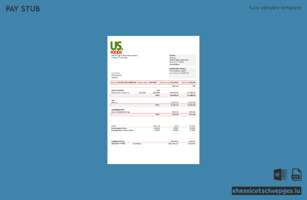 Beispiel einer Gehaltsabrechnung eines US-amerikanischen Lebensmittelvertriebsunternehmens (US Foods)